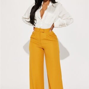 High-Waisted Mustard Wide-Leg Pants